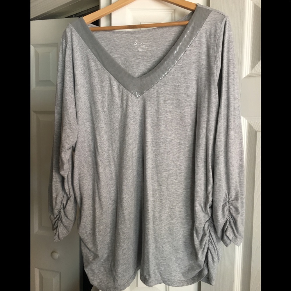 Lane Bryant Light Gray V-neck Long Sleeve Top